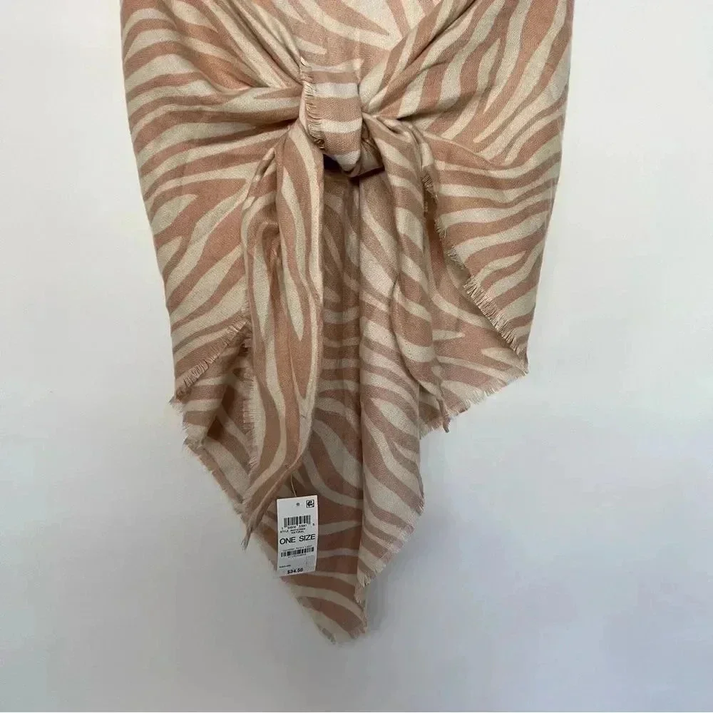 INC International Concepts Triangle Zebra Print Scarf Wrap Natural Beige Mocha